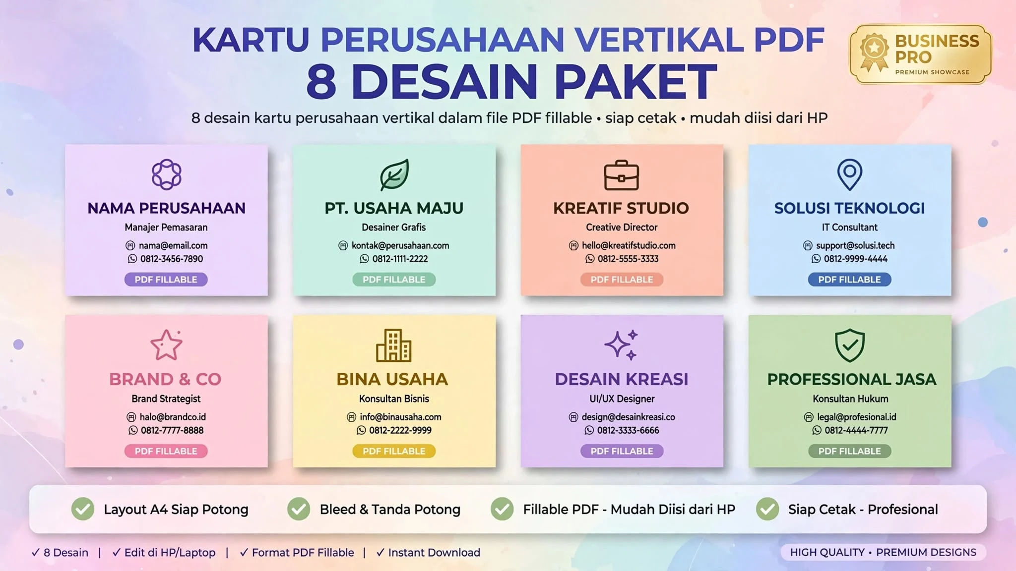 Kartu Perusahaan Vertikal PDF — 8 Desain