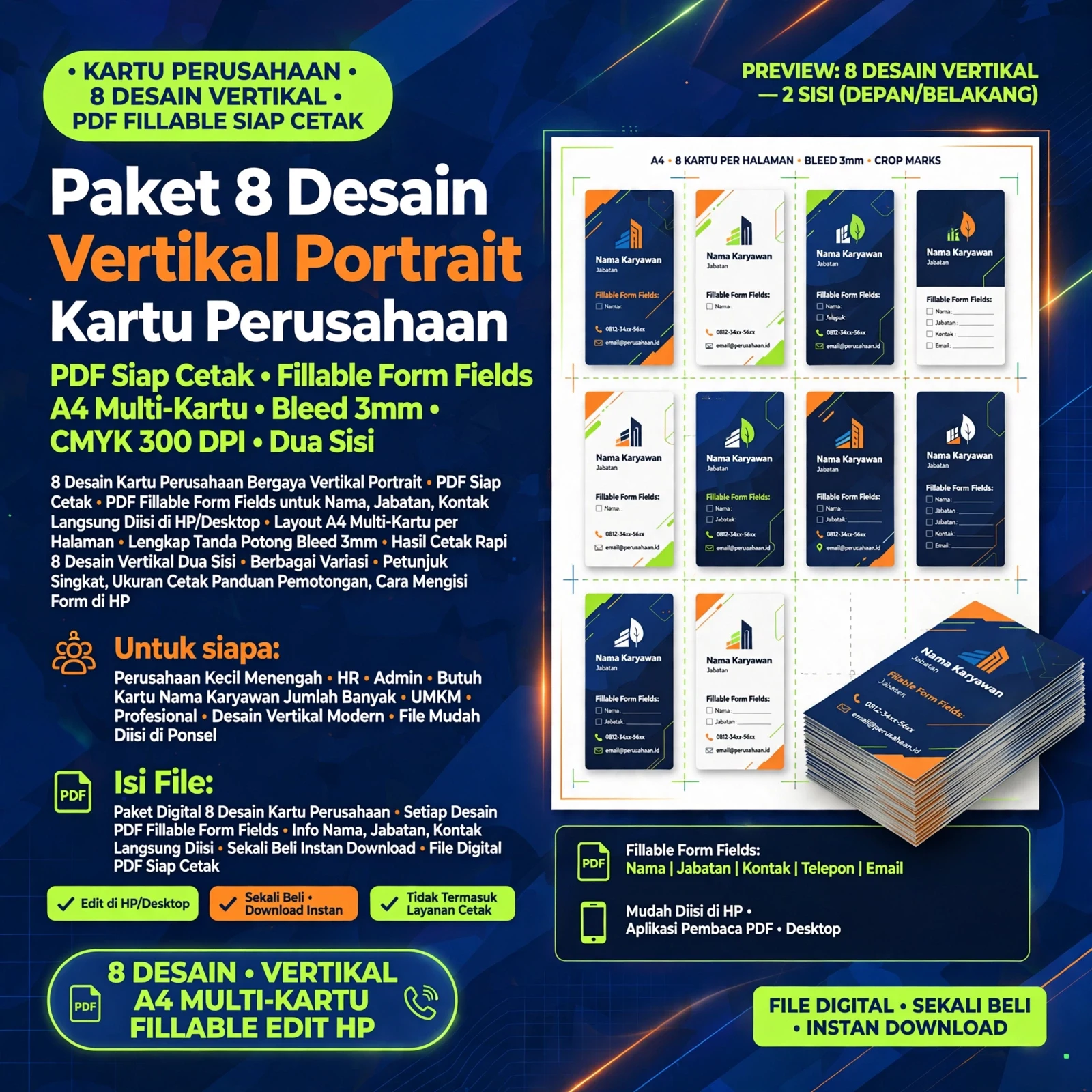 Kartu Perusahaan Vertikal PDF — 8 Desain