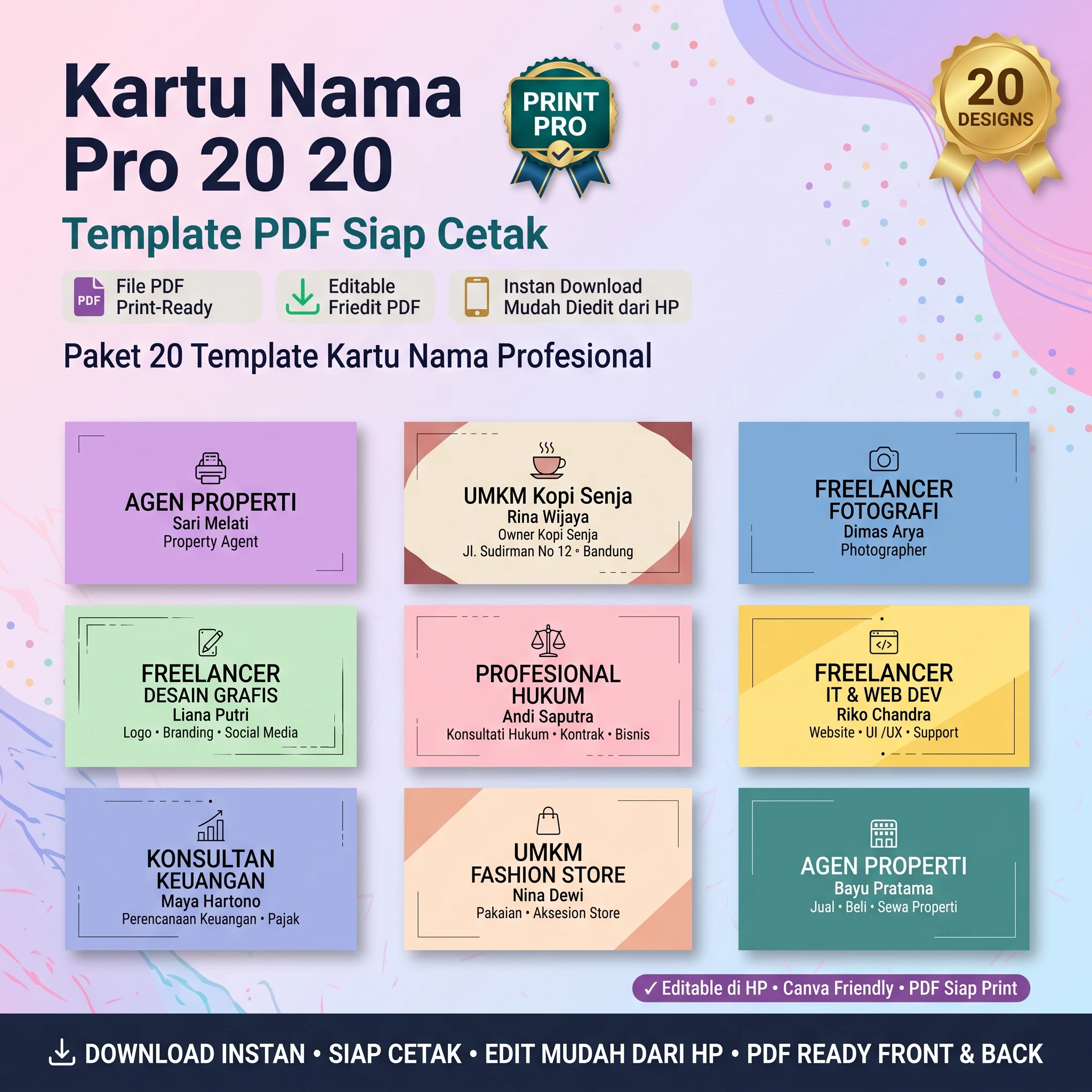 KartuNama Pro 20 — 20 Template PDF Siap Cetak - foto 1