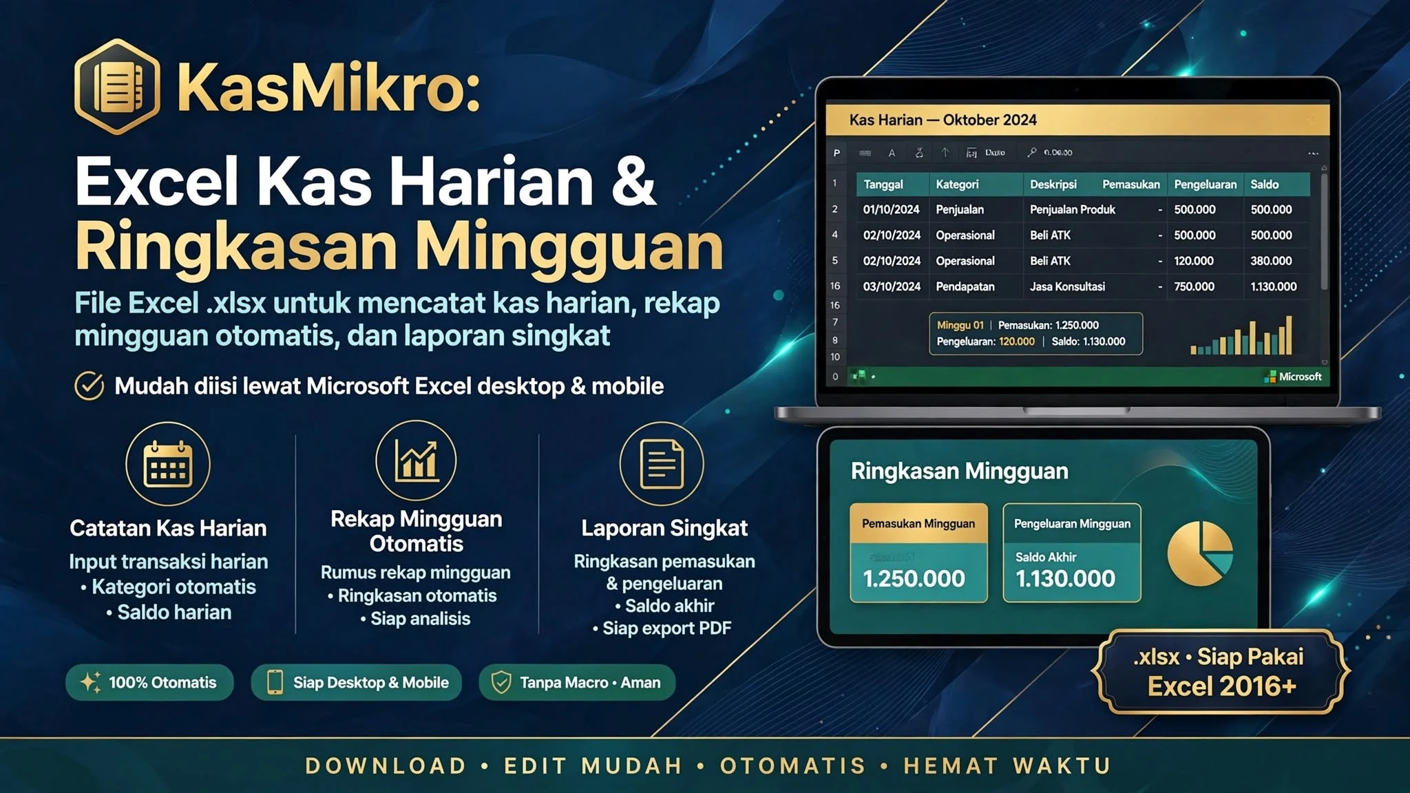 KasMikro: Excel Kas Harian & Ringkasan Mingguan