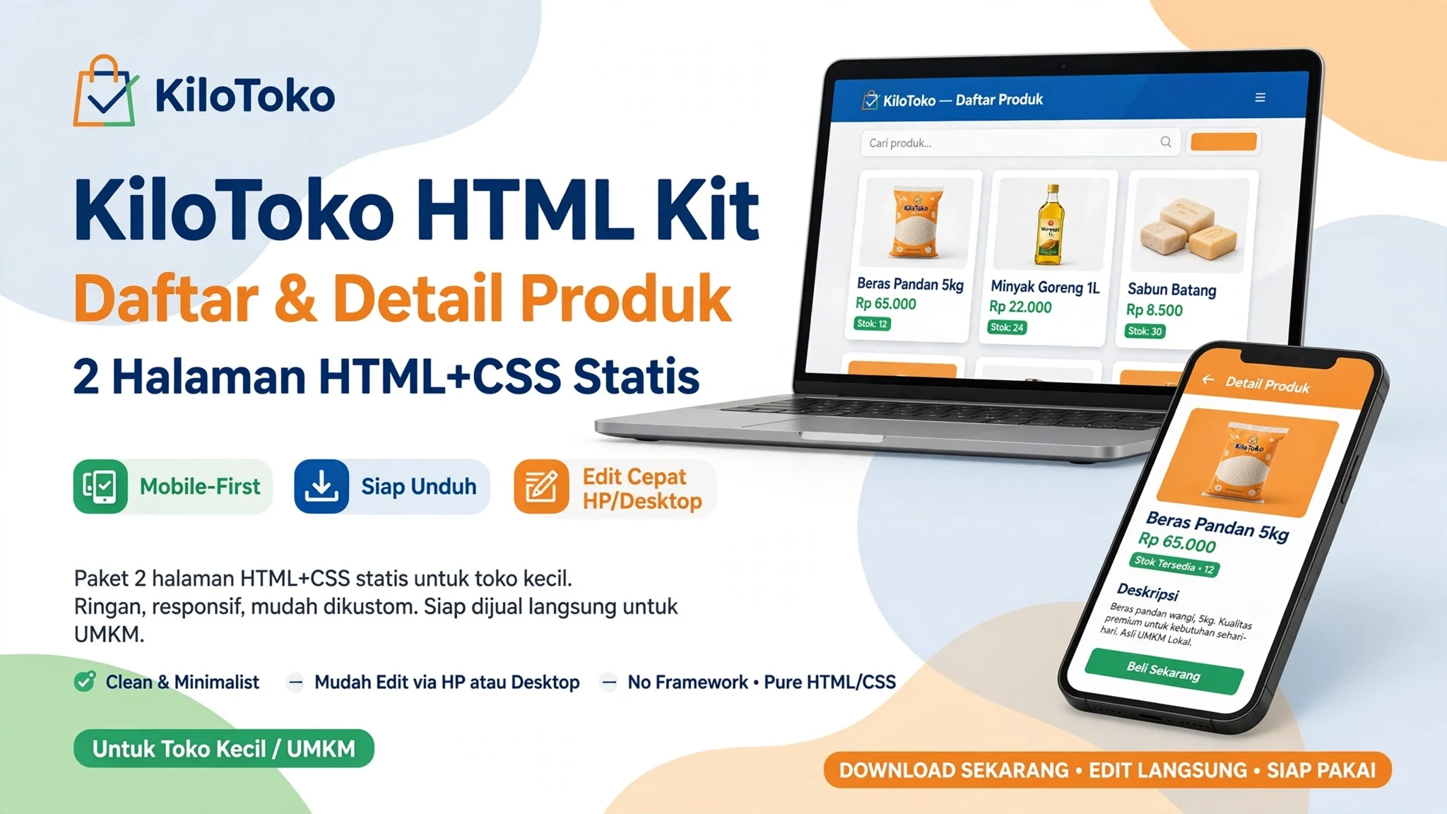 KiloToko HTML Kit (Daftar & Detail)