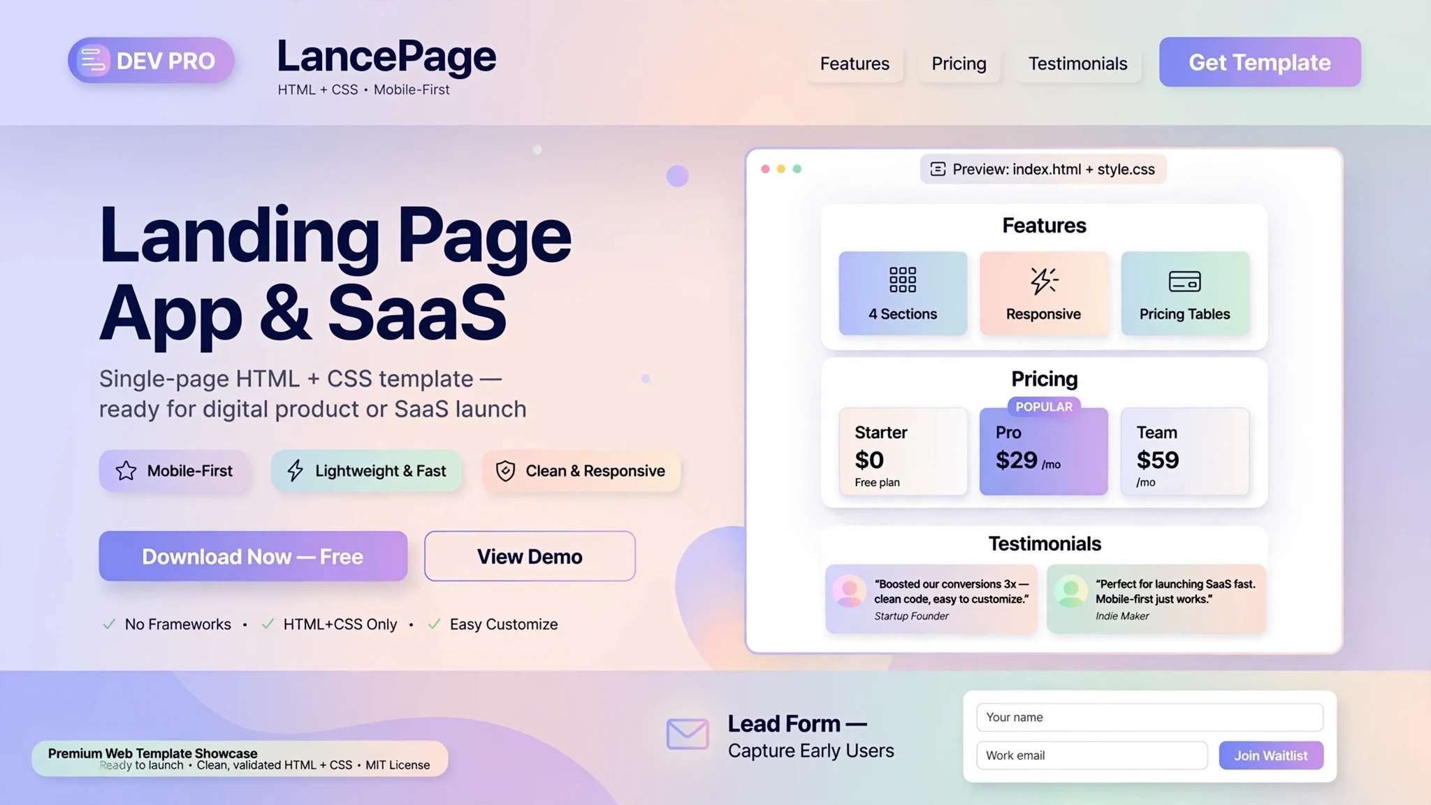 Landing Page App & SaaS (HTML + CSS)