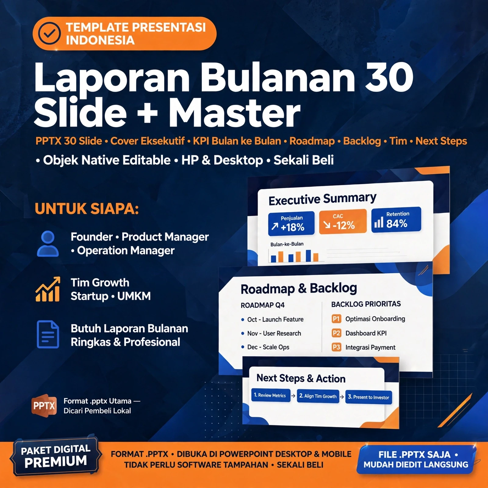 Laporan Bulanan Startup — Template PPTX