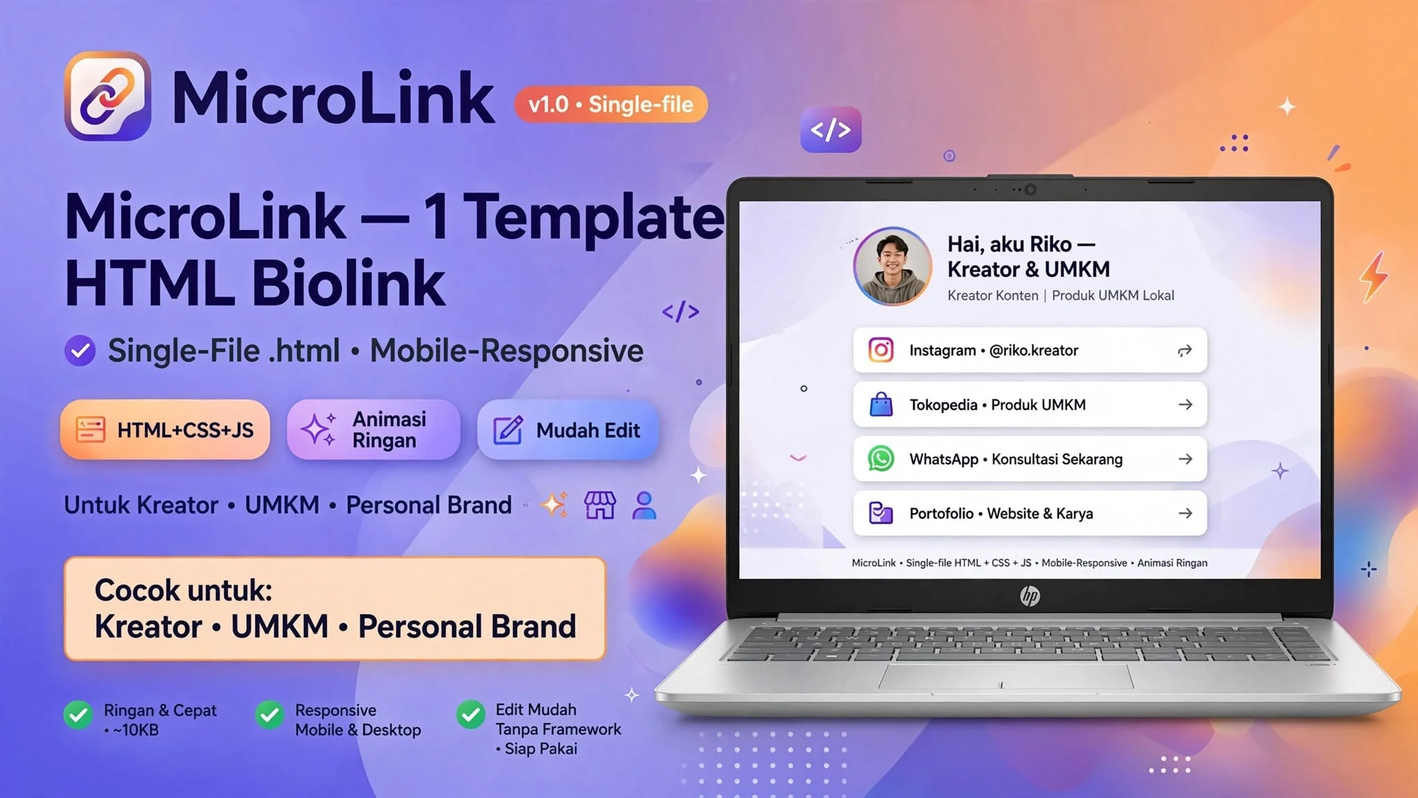 MicroLink — 1 Template HTML Biolink Siap Pakai