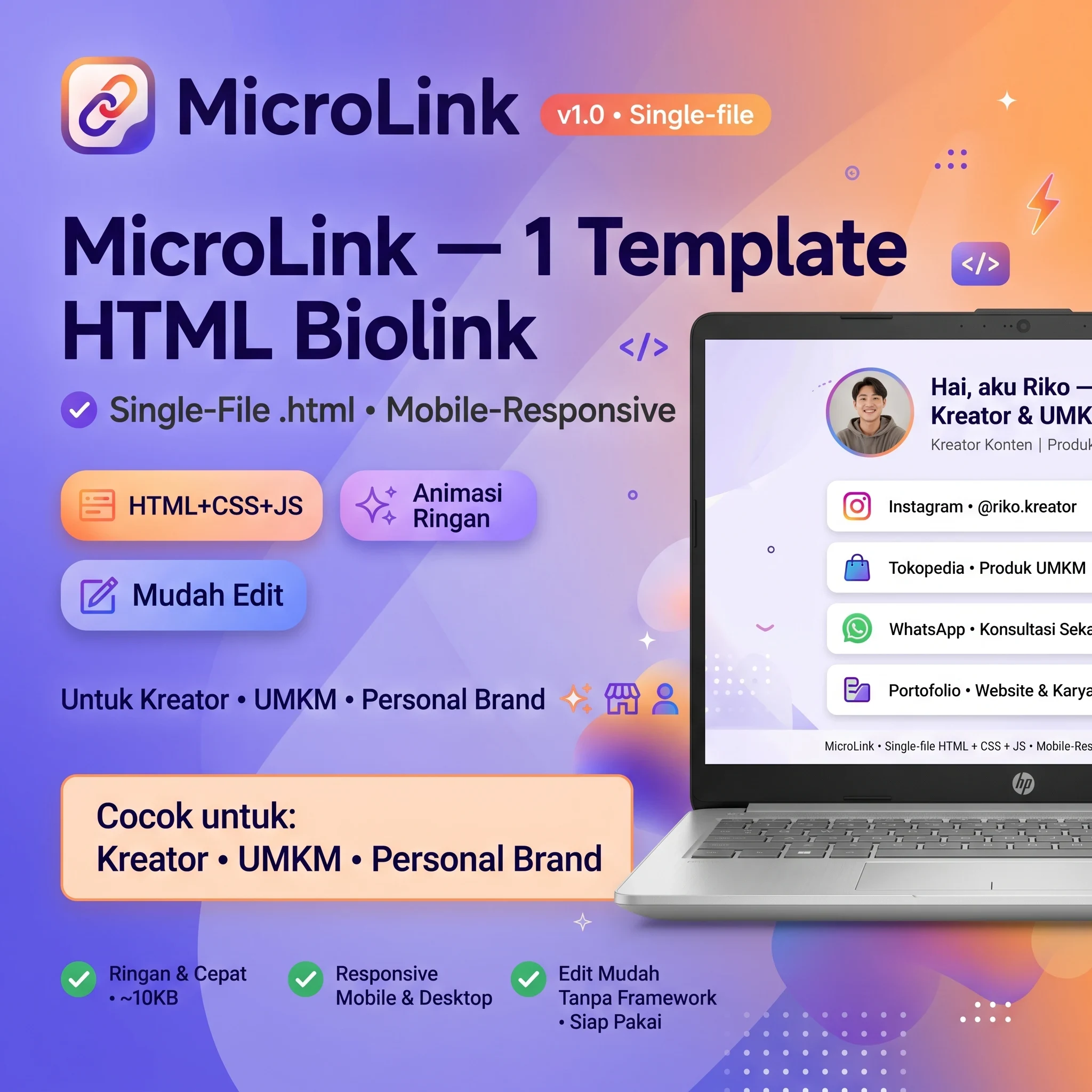 MicroLink — 1 Template HTML Biolink Siap Pakai - foto 1