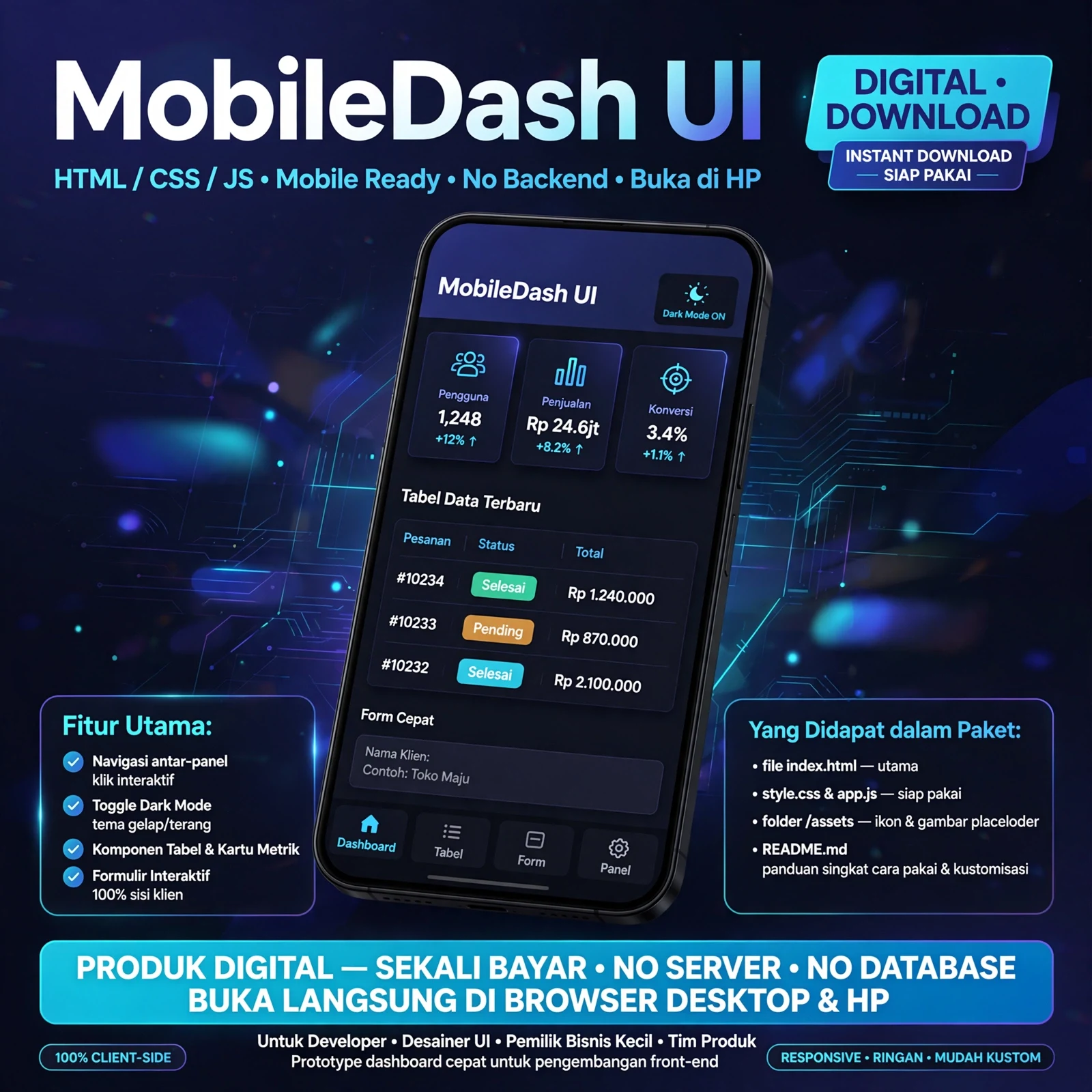 MobileDash UI (HTML/CSS/JS)