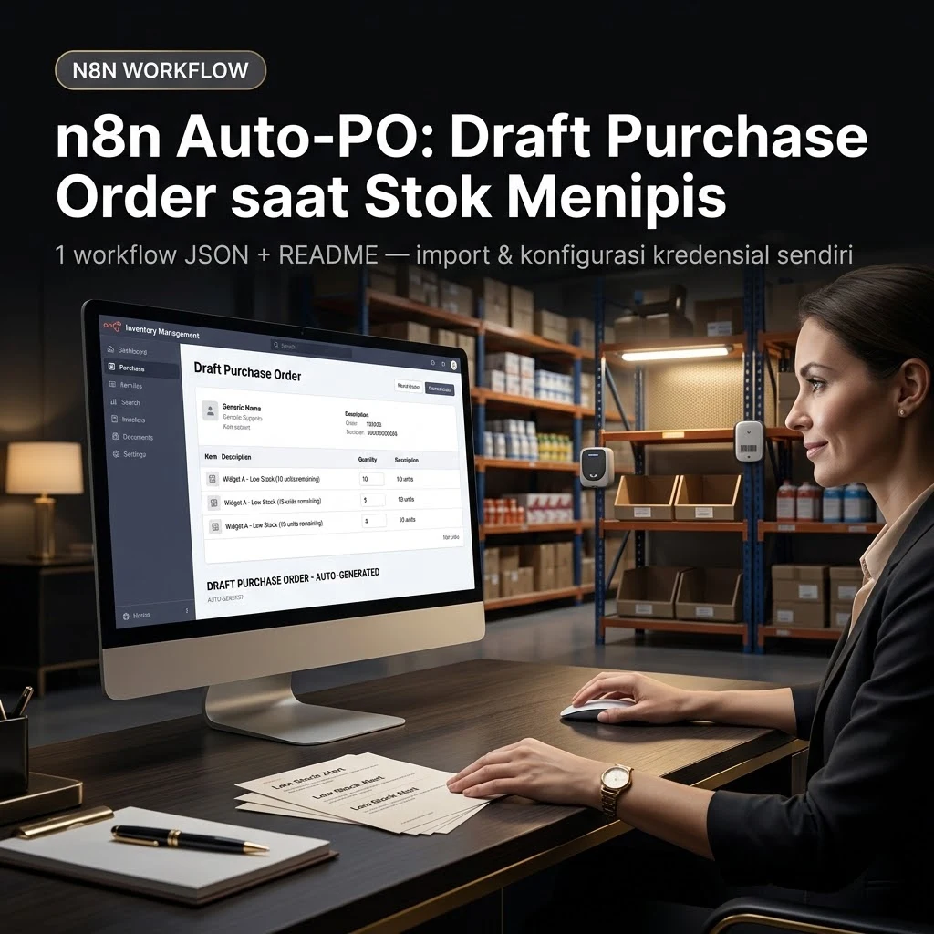 n8n Auto-PO: Draft Purchase Order saat Stok Menipis