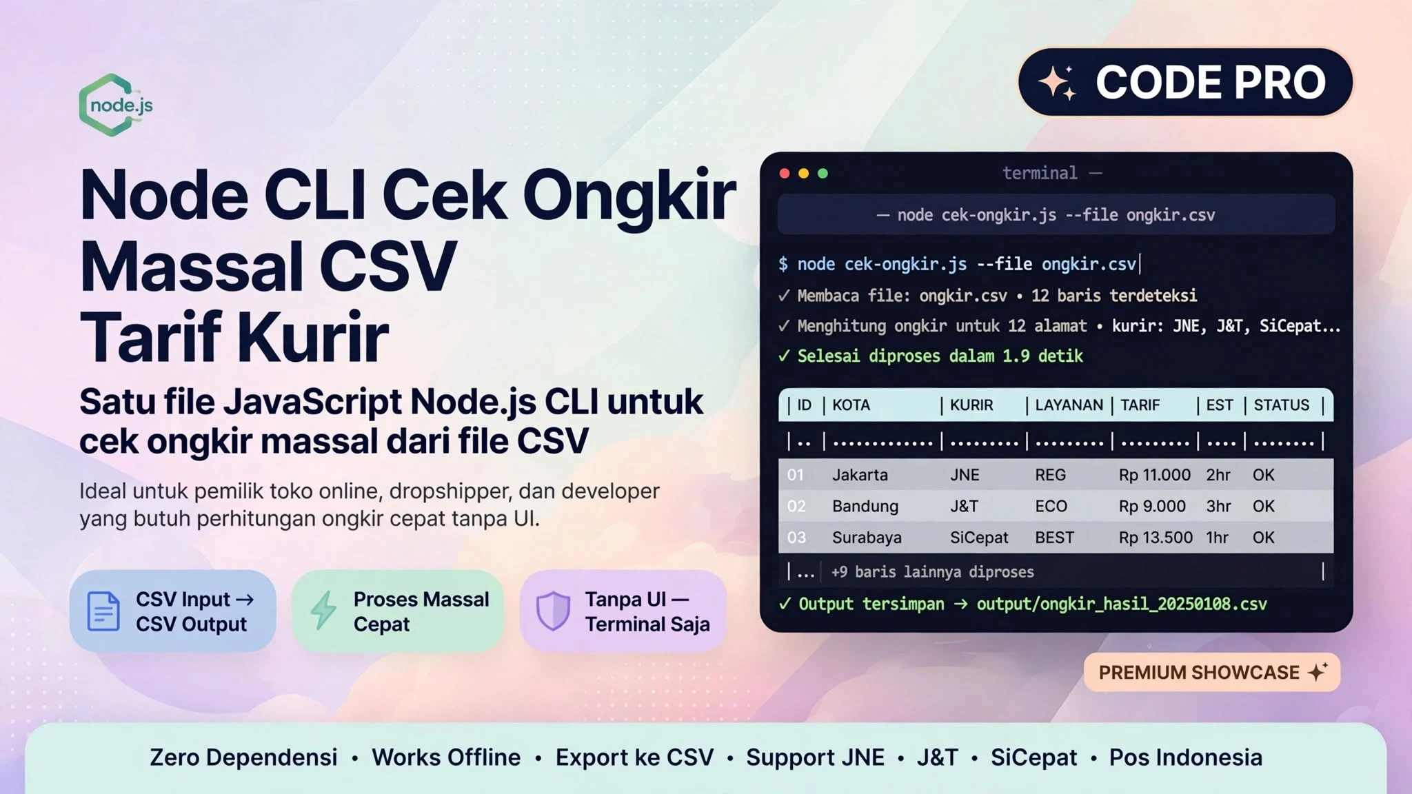Node CLI Cek Ongkir Massal (CSV → Tarif Kurir)