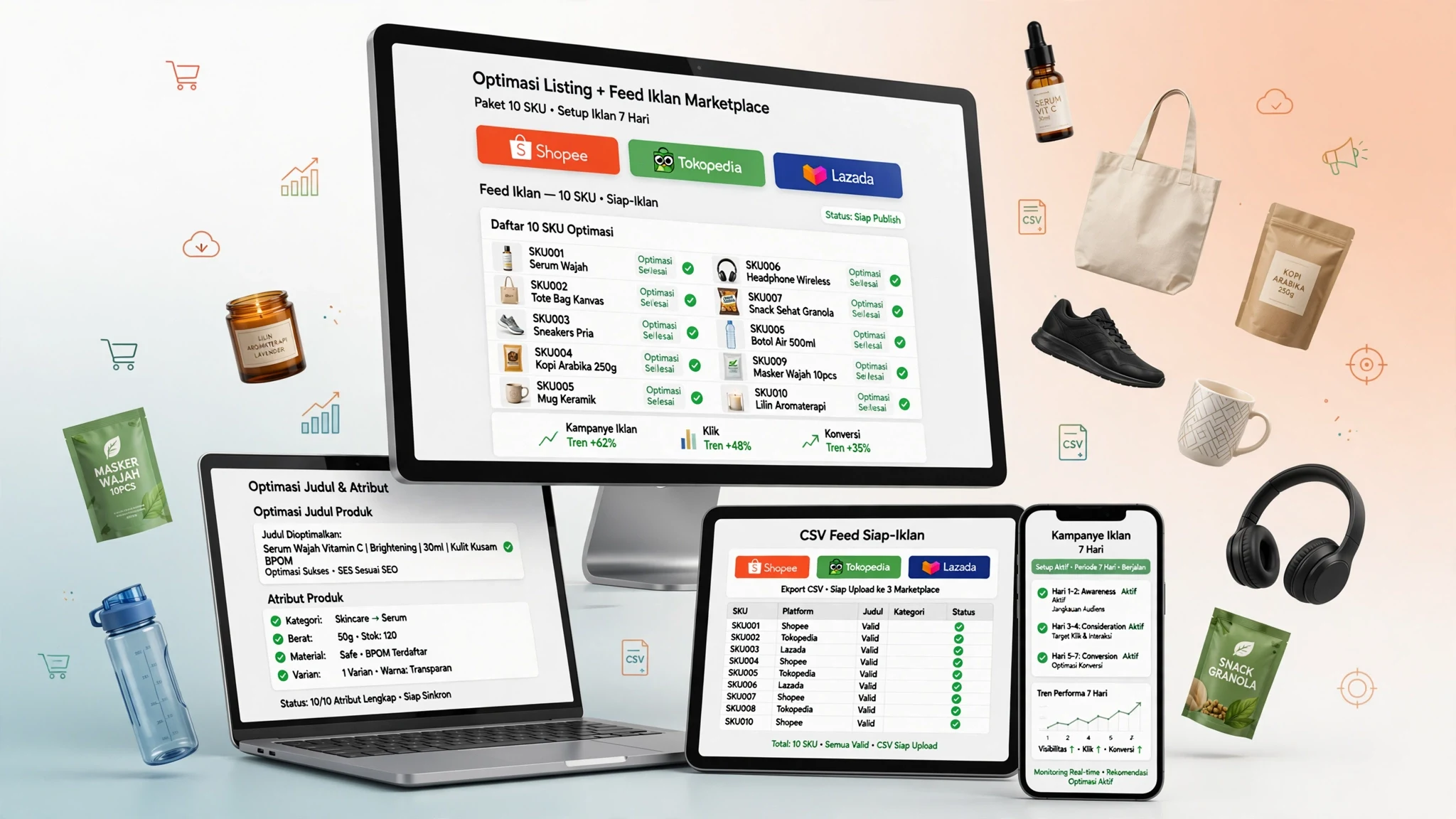 Optimasi Listing + Feed Iklan Marketplace