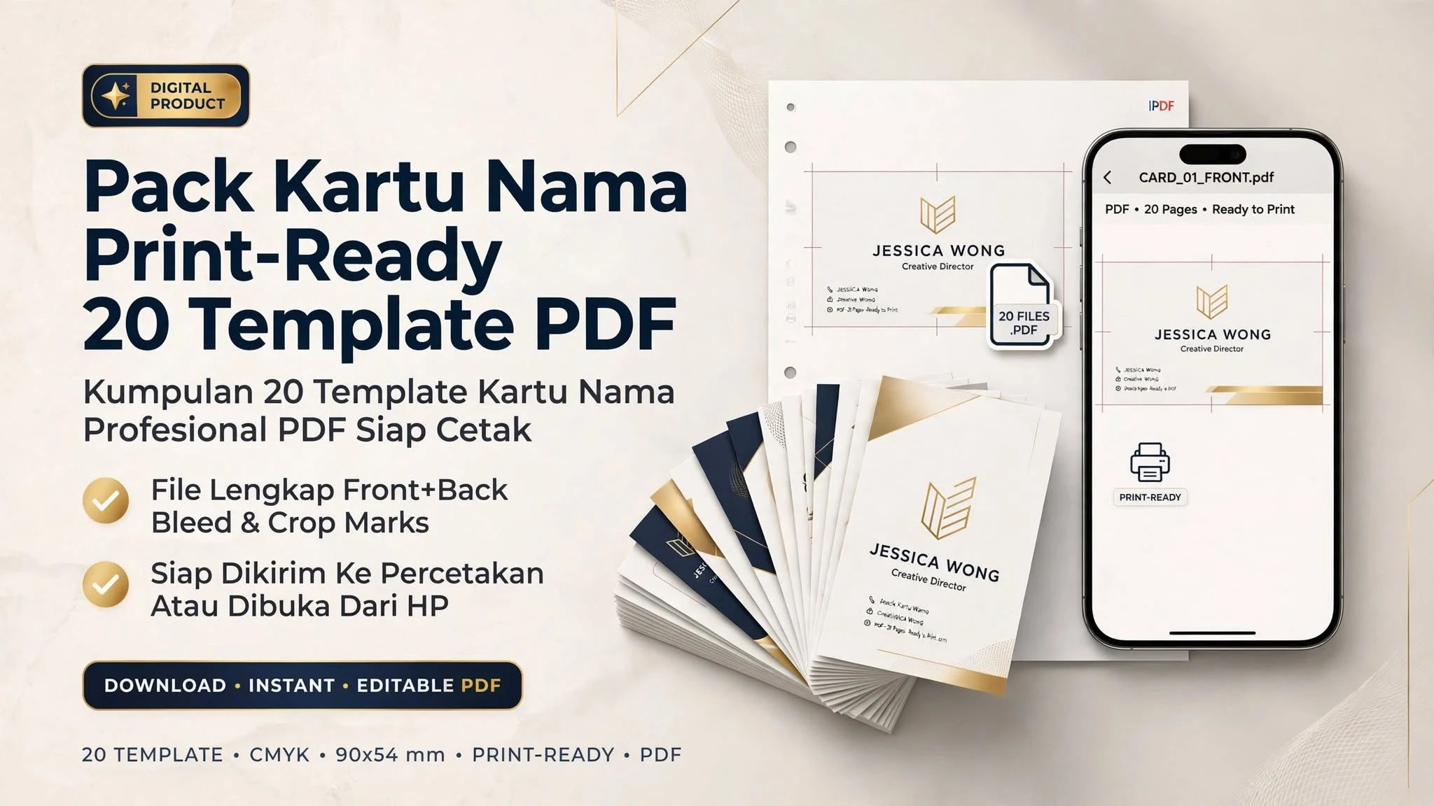 Pack Kartu Nama Print-Ready 20 Template PDF