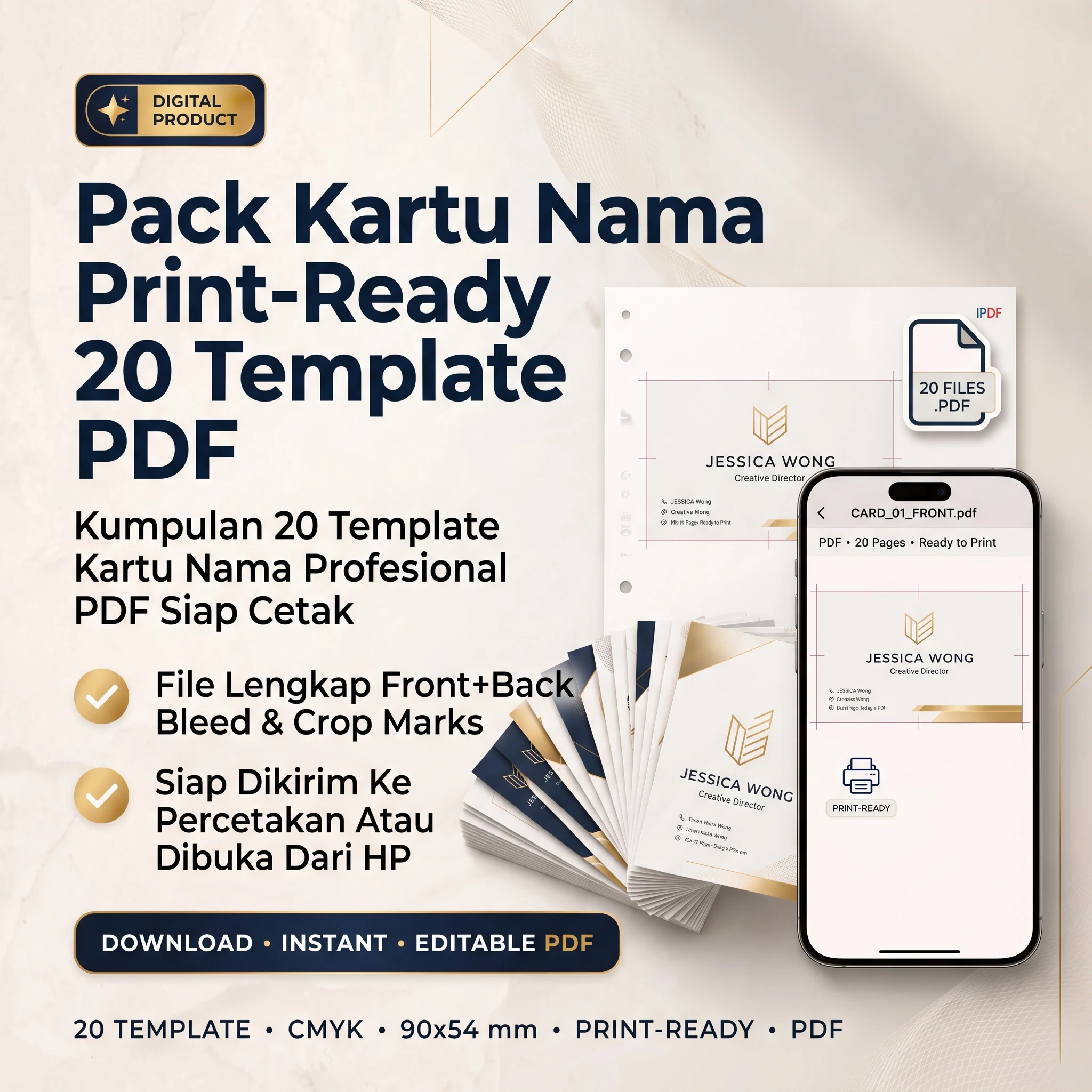 Pack Kartu Nama Print-Ready 20 Template PDF - foto 1