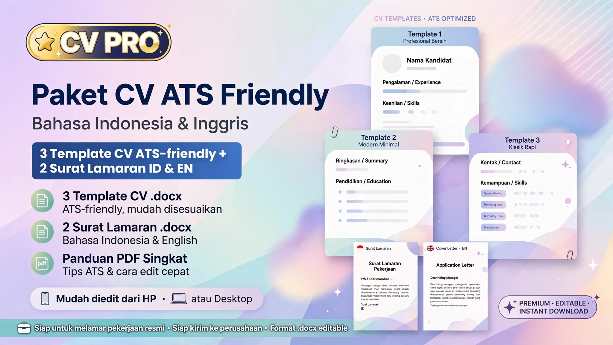 Paket CV ATS Friendly (Bahasa Indonesia & Inggris)