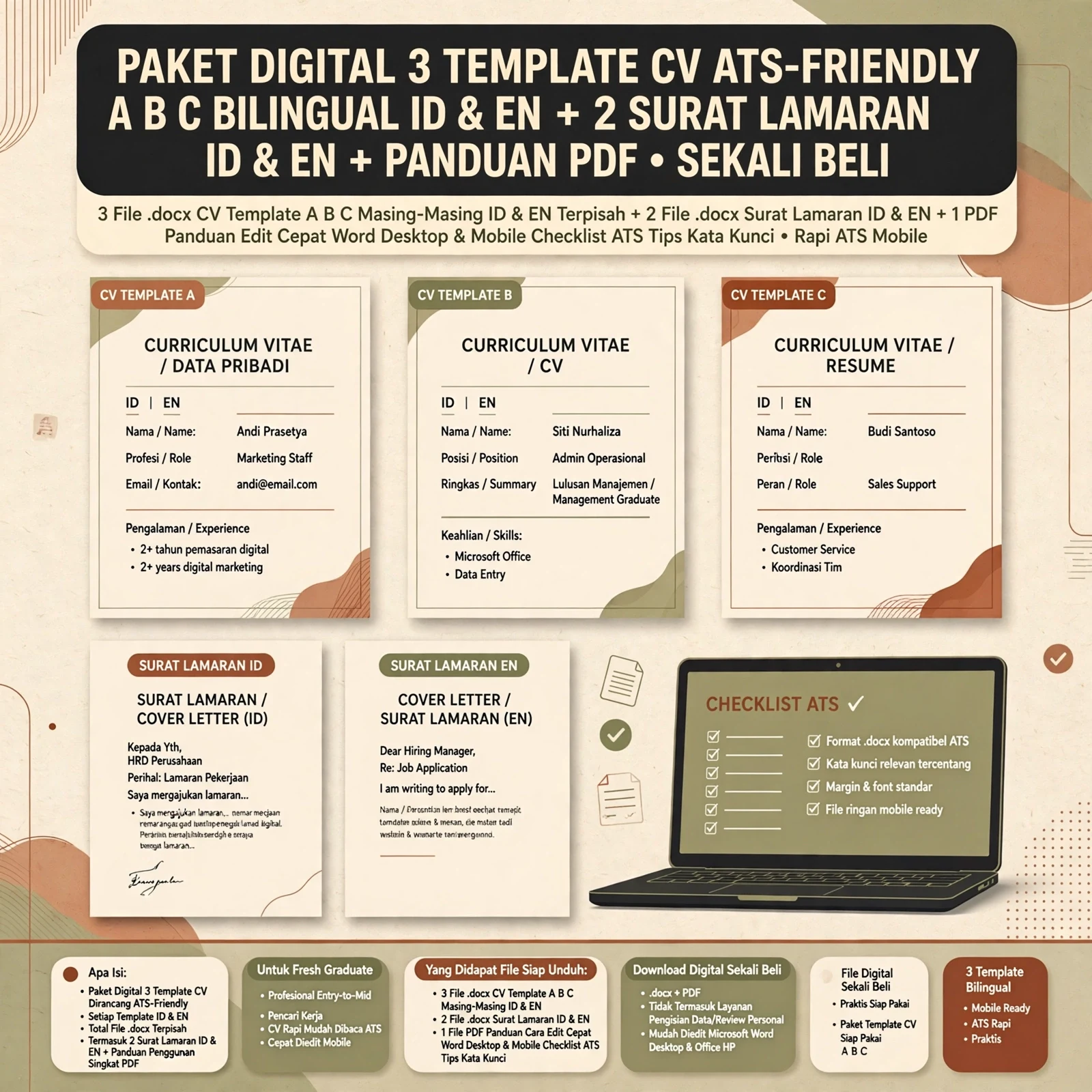 Paket CV ATS Friendly (Bahasa Indonesia & Inggris)