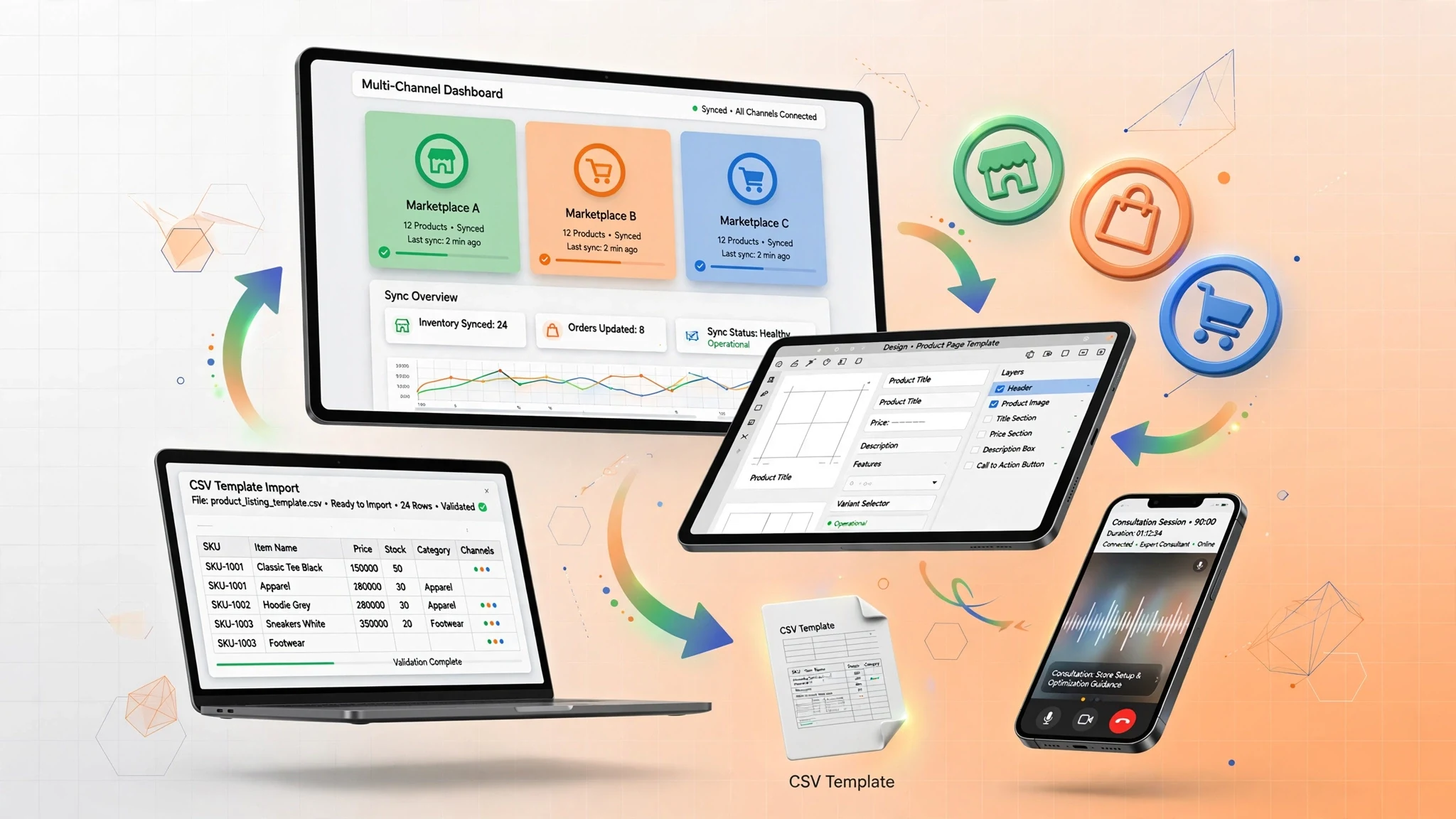 Paket Multi-Channel E-commerce: Template Listing CSV + Sinkronisasi & 90 Menit Konsultasi
