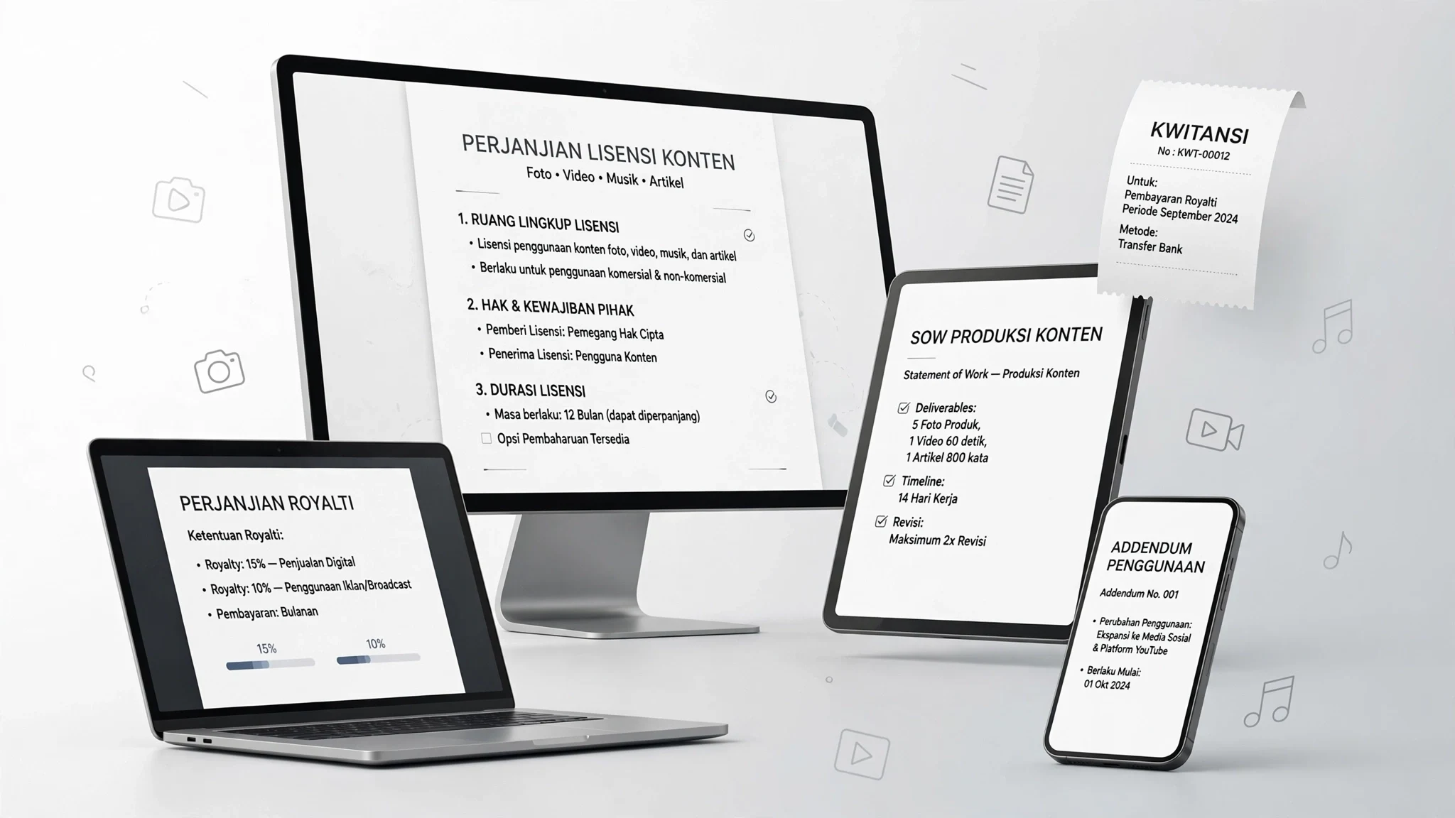 Paket Template Perjanjian Lisensi Konten & Royalti (Foto, Video, Musik, Artikel)