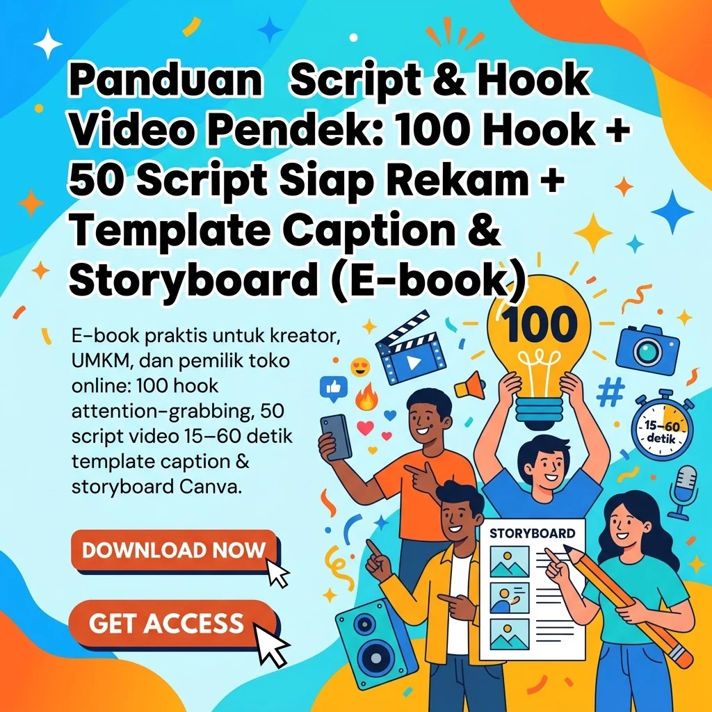Panduan Script & Hook Video Pendek: 100 Hook + 50 Script Siap Rekam + Template Caption & Storyboard (E-book)