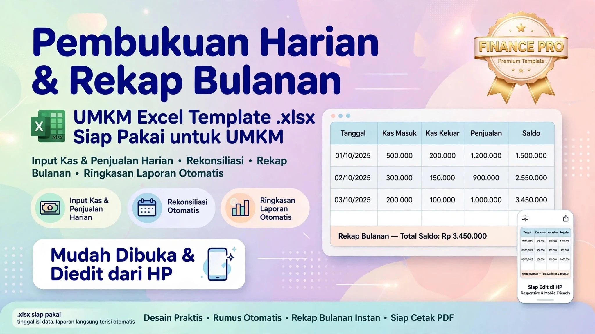 Pembukuan Harian & Rekap Bulanan UMKM (Excel)