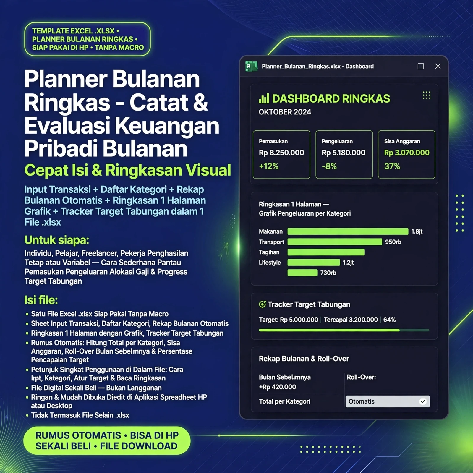 Planner Bulanan Ringkas (Excel .xlsx)