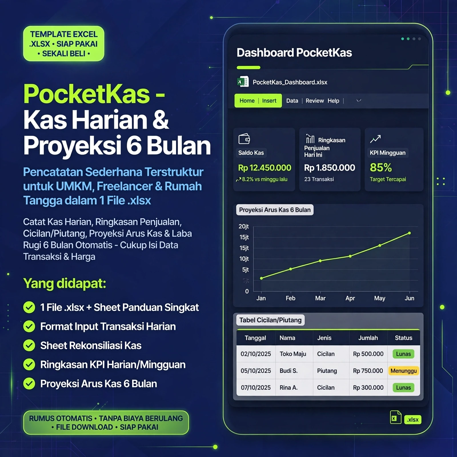 PocketKas — Excel Kas Harian & Proyeksi