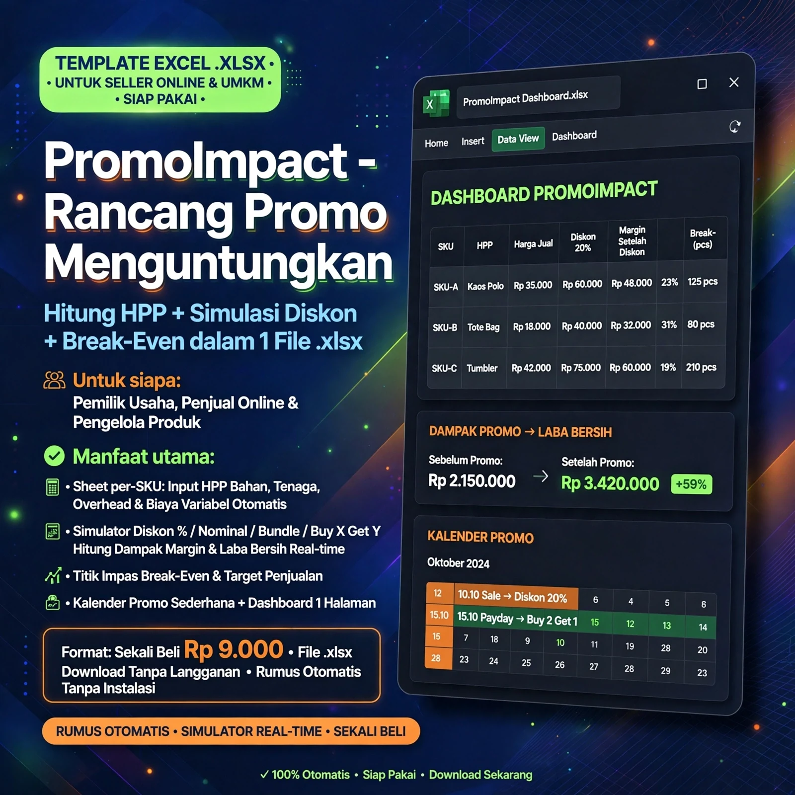 PromoImpact — Simulator Harga & Diskon (.xlsx)