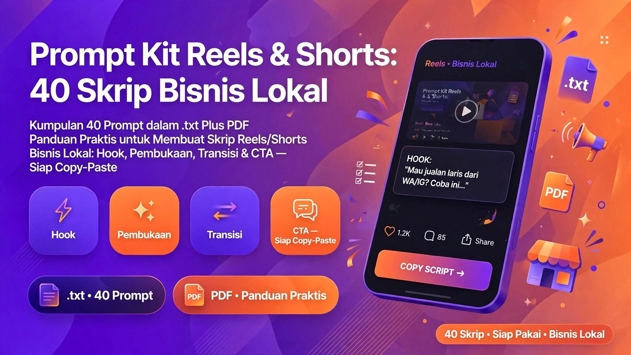 Prompt Kit Reels & Shorts: 40 Skrip Bisnis Lokal