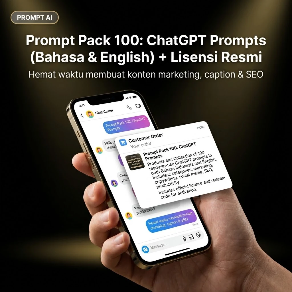 Prompt Pack 100: ChatGPT Prompts (Bahasa & English) + Lisensi Resmi