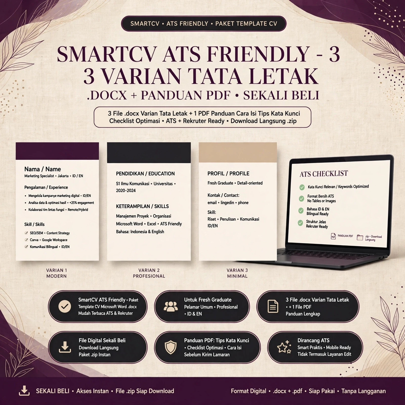 SmartCV ATS Friendly Bahasa Indonesia & Inggris (DOCX)