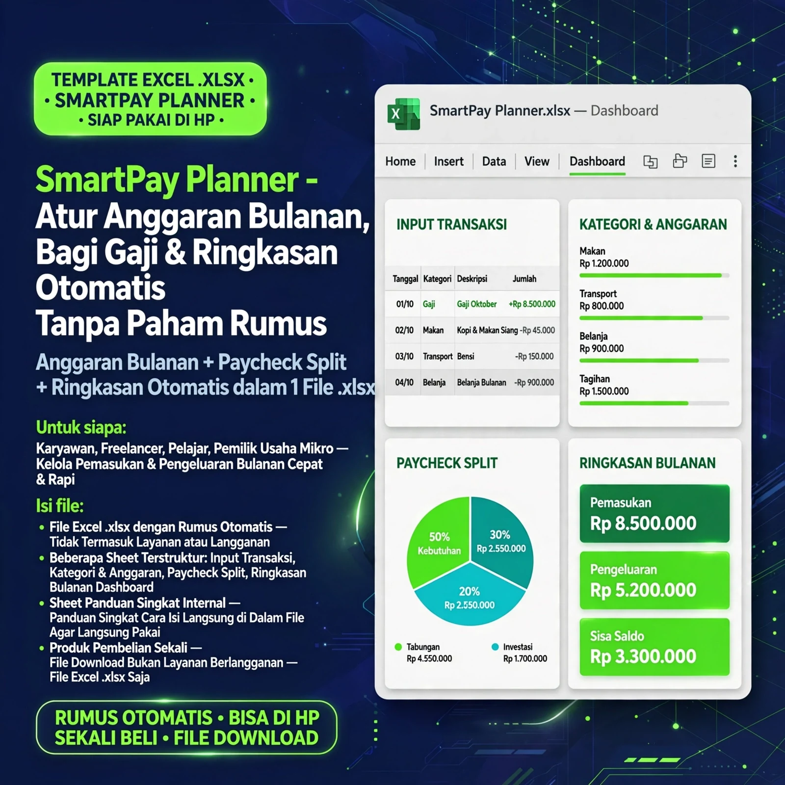 SmartPay Planner — Excel Anggaran Bulanan (.xlsx)