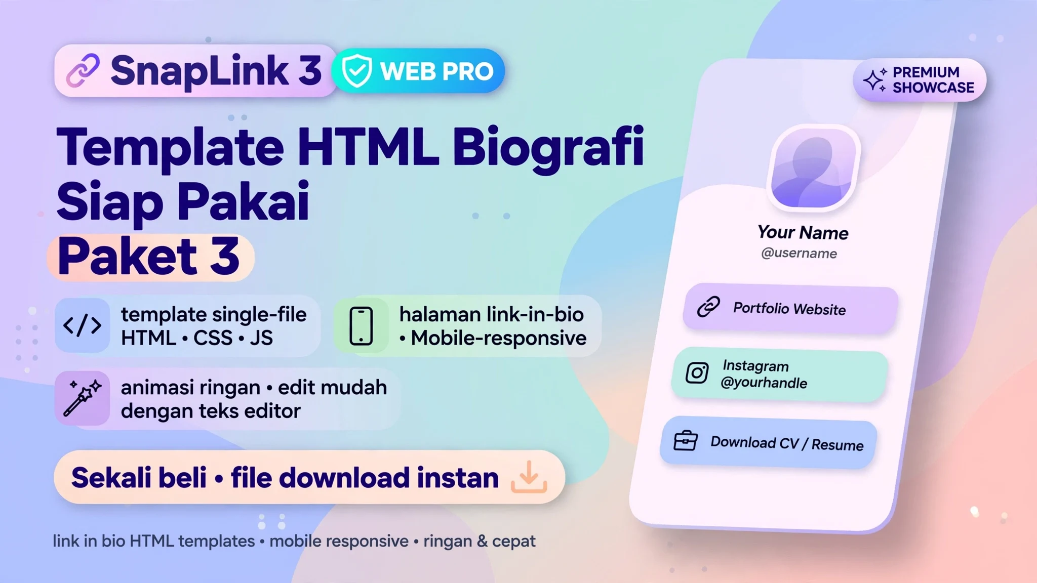 SnapLink — 3 Template HTML Biografi Siap Pakai