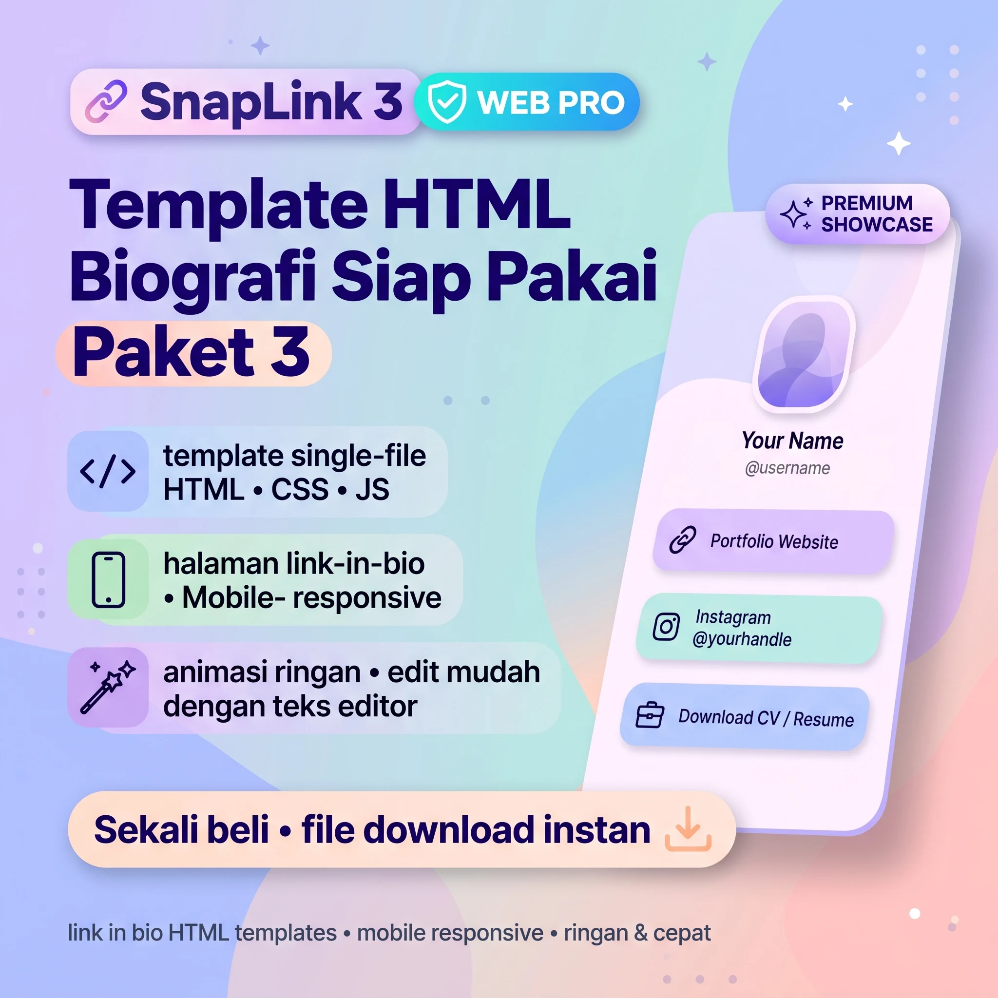 SnapLink — 3 Template HTML Biografi Siap Pakai
