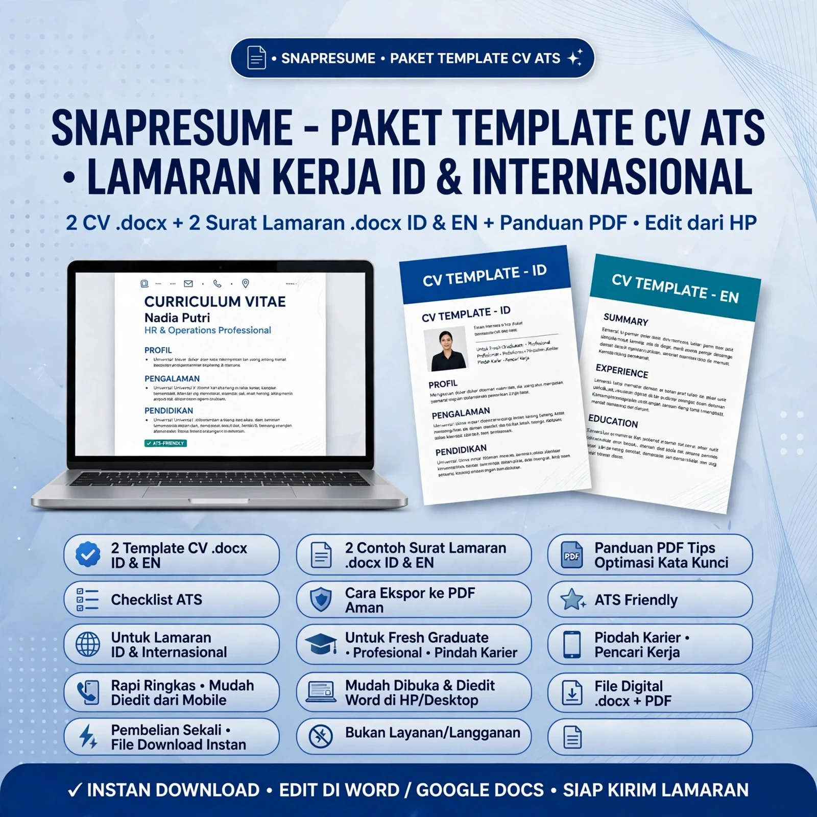 SnapResume ATS Friendly Bahasa Indonesia & Inggris