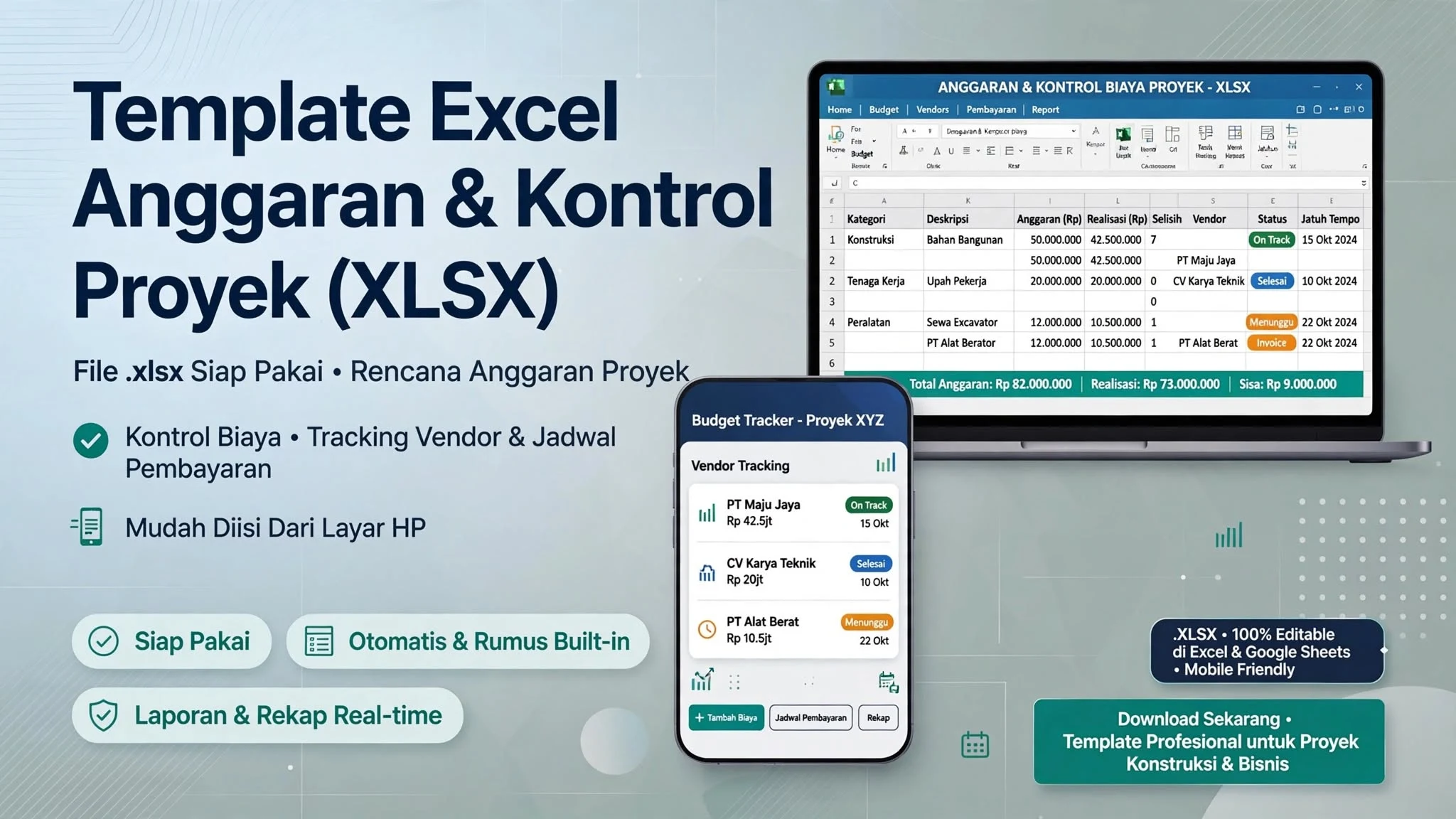Template Excel Anggaran & Kontrol Biaya Proyek (XLSX)
