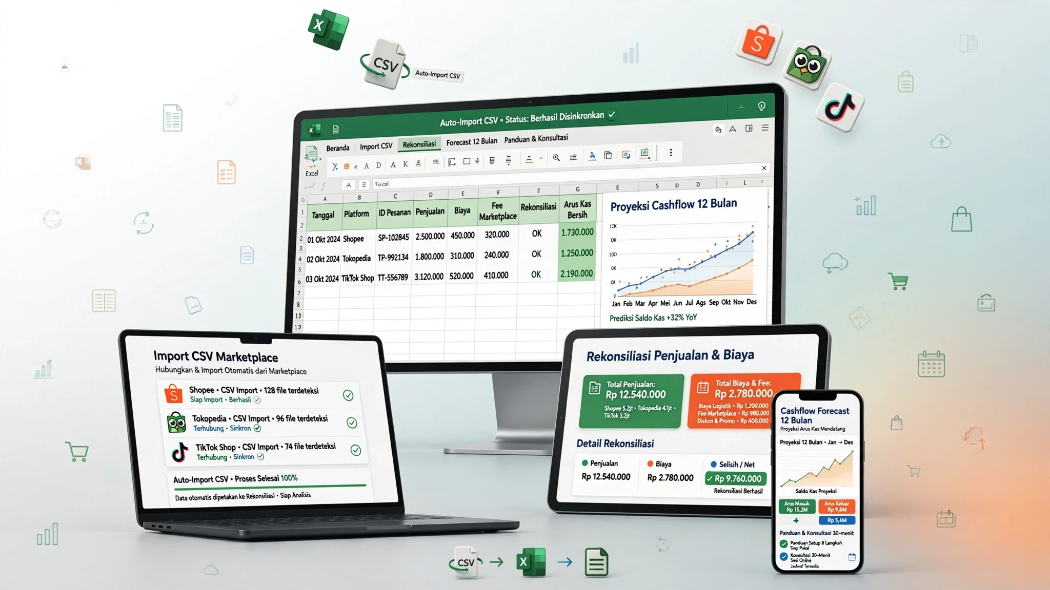 Template Excel Rekonsiliasi & Cashflow untuk Penjual Marketplace