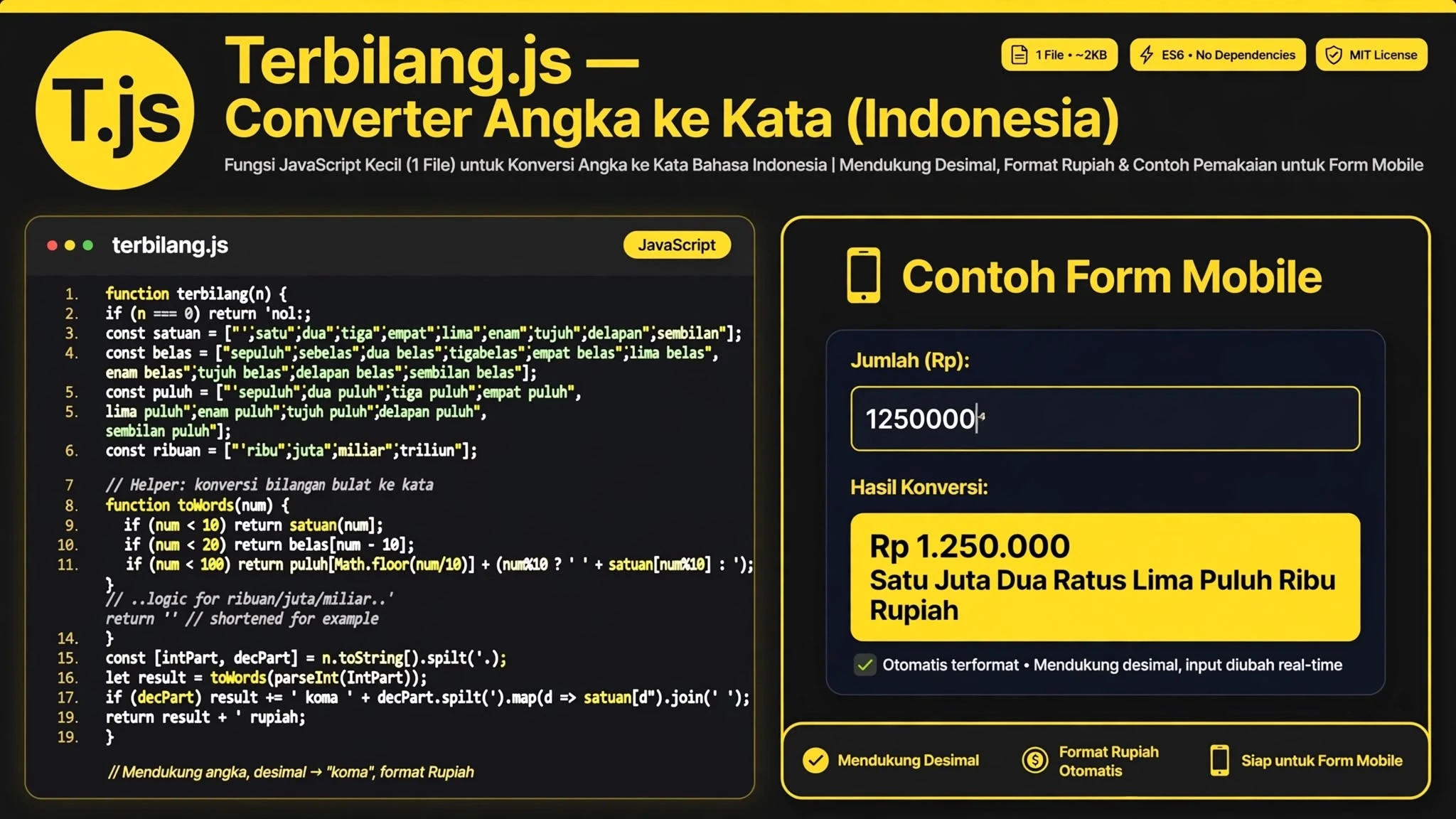 Terbilang.js — Converter Angka ke Kata (Indonesia)