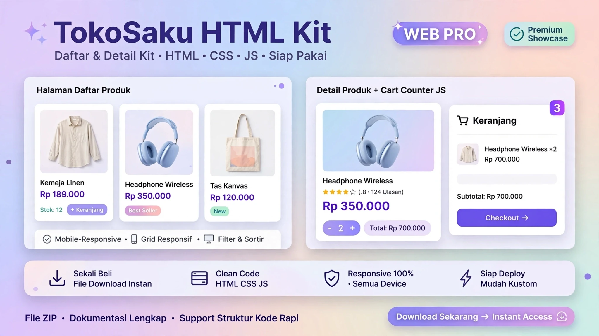 TokoSaku HTML Kit — Daftar & Detail