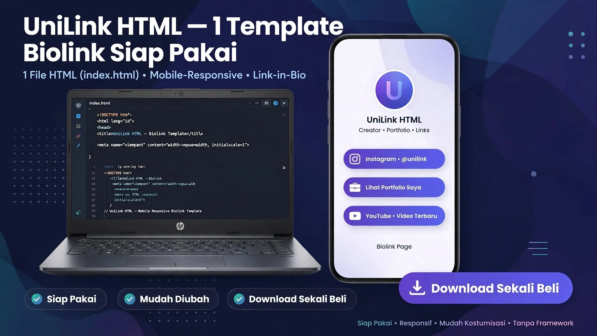 UniLink HTML — 1 Template Biolink Siap Pakai