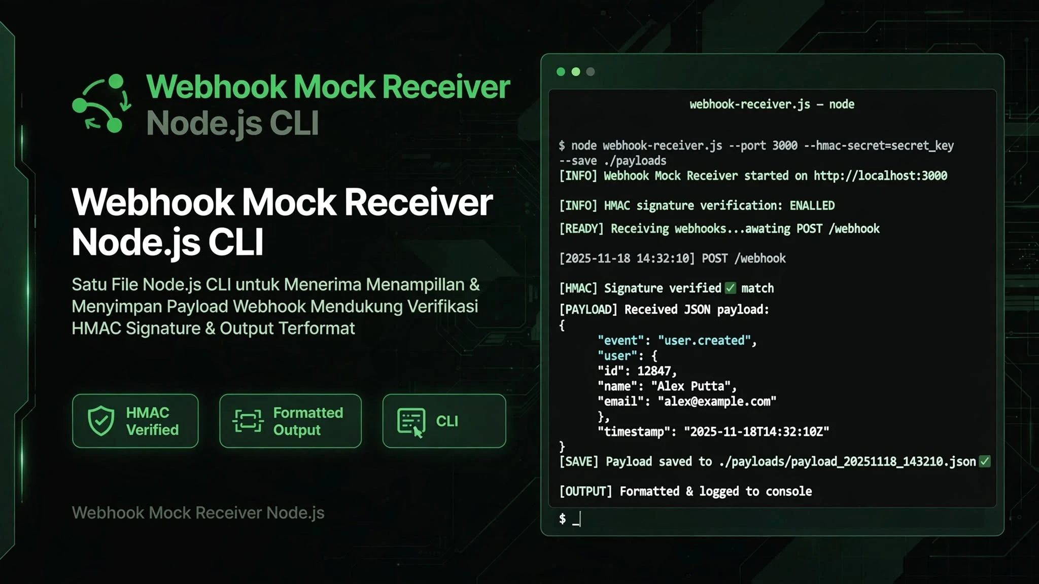 Webhook Mock Receiver (Node.js CLI)